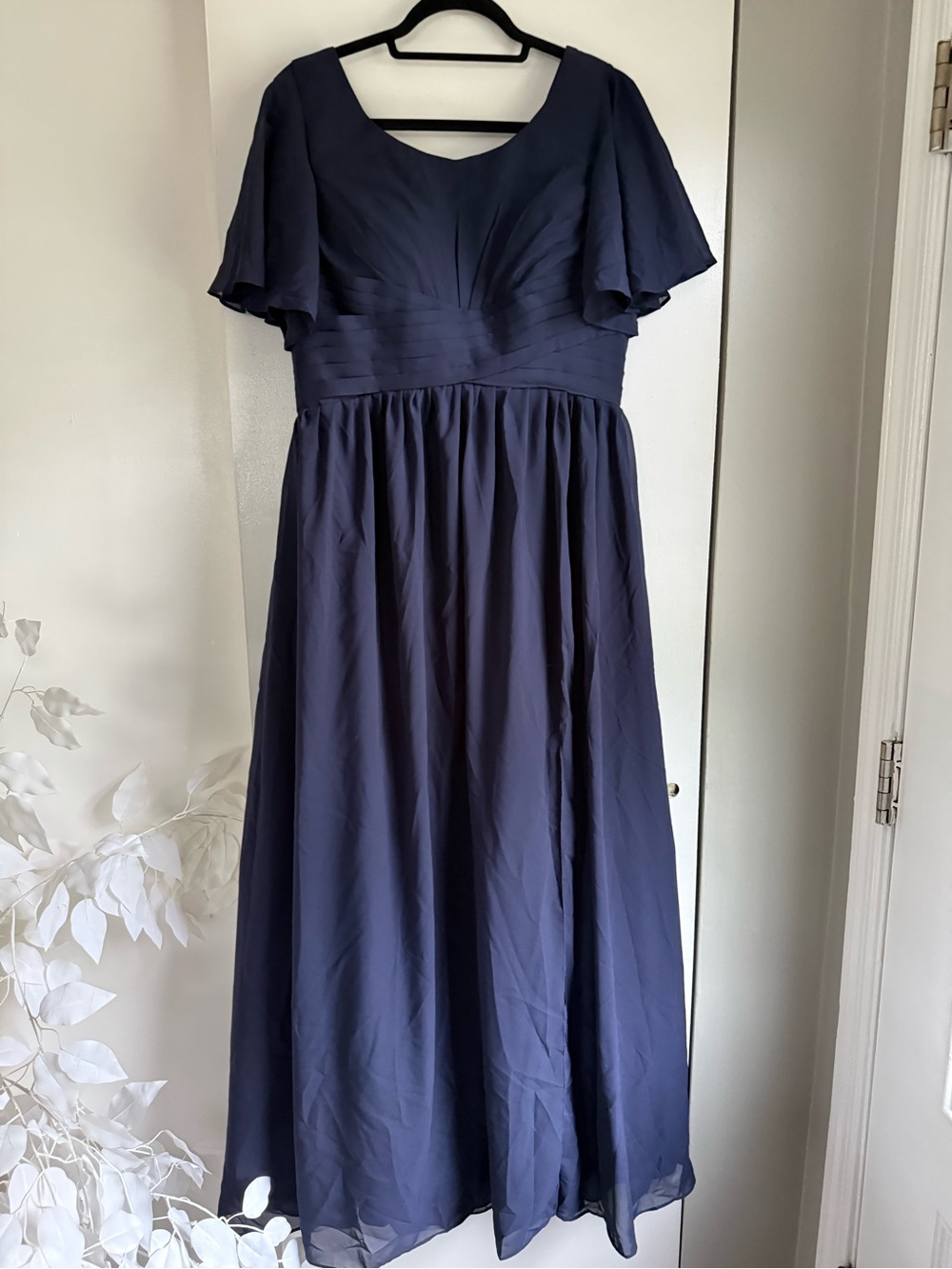 Elegant Navy Maxi Dress with Flutter Sleeves